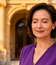  紫衣女士户外微笑拍摄画面2976#横屏 	 